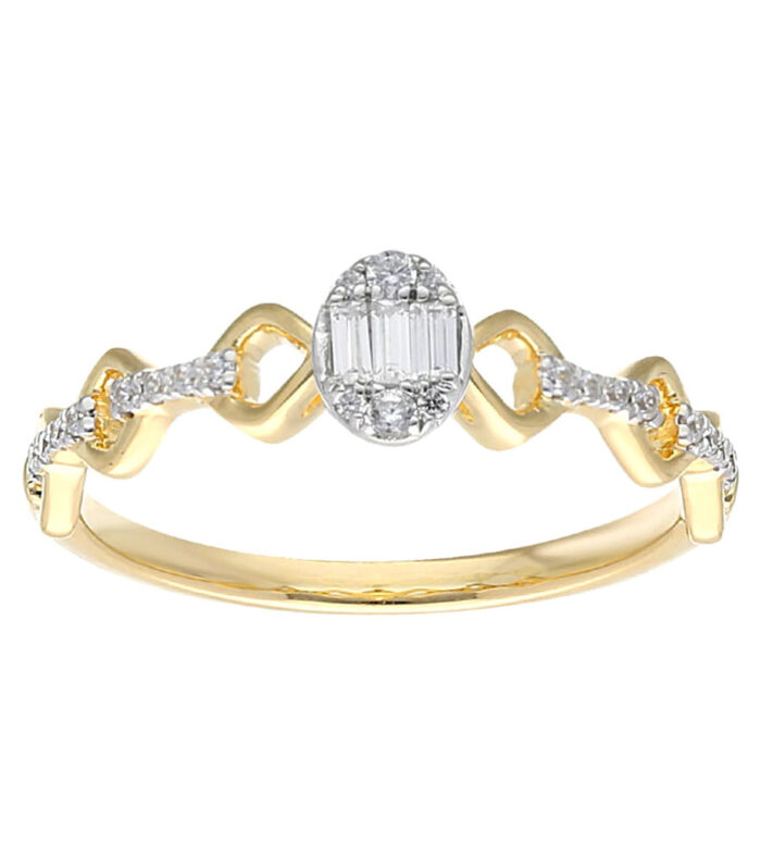 0.15Ct Fashion Cluster Ring For Women 10K Yellow Gold Baguette & Round Cut