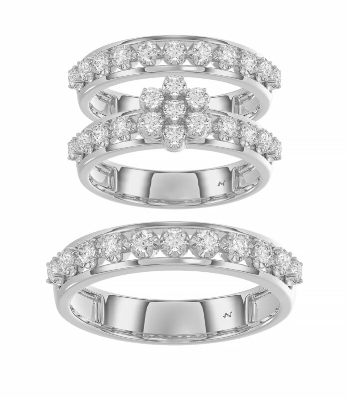 LADIES TRIO RING 1.30CT ROUND DIAMOND 10K WHITE GOLD