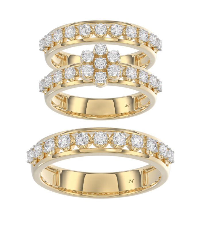 LADIES TRIO RING 1.30CT ROUND DIAMOND 10K YELLOW GOLD