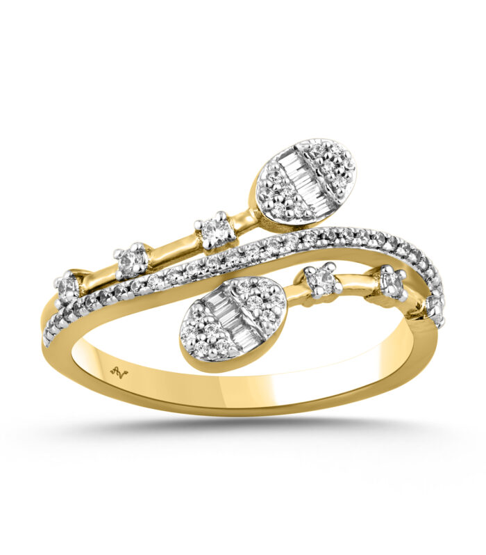 LADIES RING 0.25CT ROUND/BAGUETTE DIAMOND 14K YELLOW GOLD