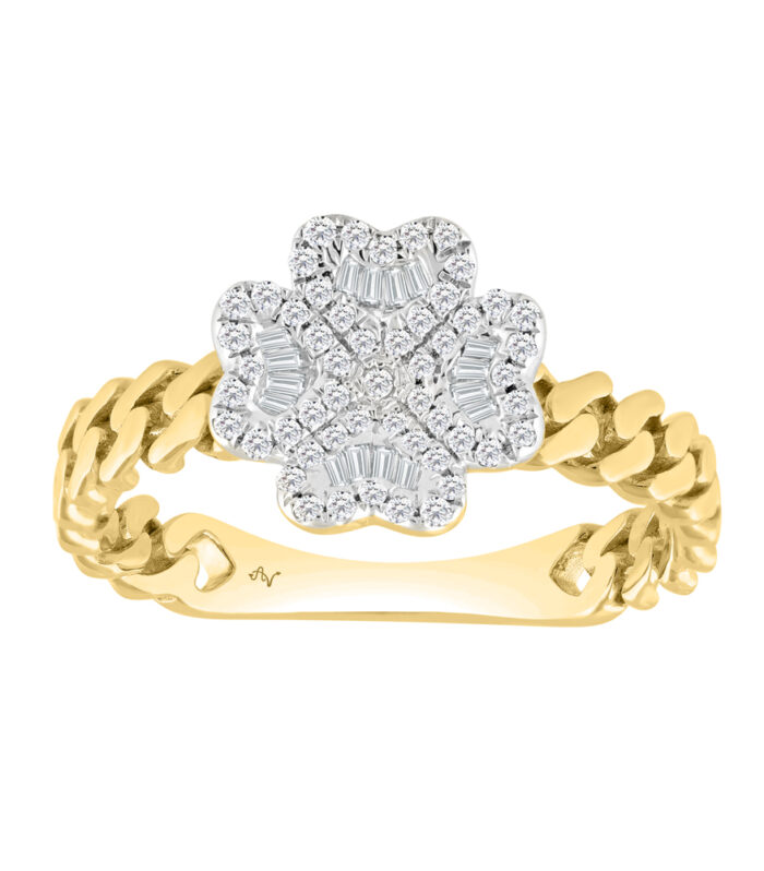LADIES RING 0.25CT ROUND/BAGUETTE DIAMOND 14K YELLOW GOLD