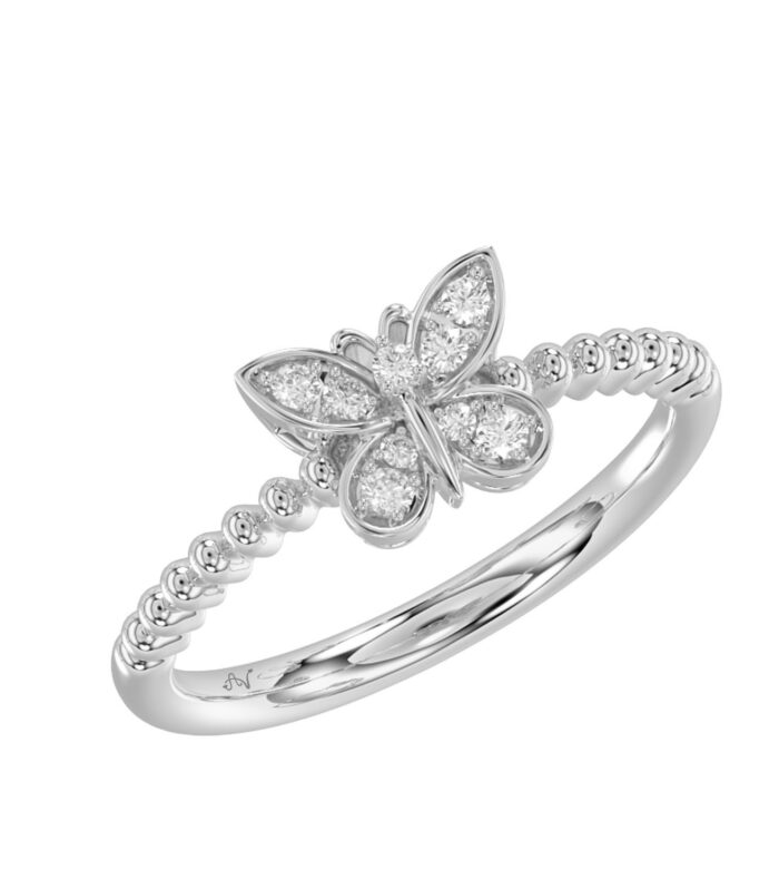 Sterling Silver Butterfly Fashion Ring For Woman 0.10Ct Round Diamond Accent