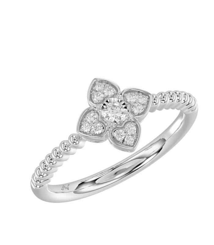 Ladies 0.10Ct Round Diamond Sterling Silver White Ring –Cluster Diamond Flower Design, Elegant Women’S Jewelry Gift