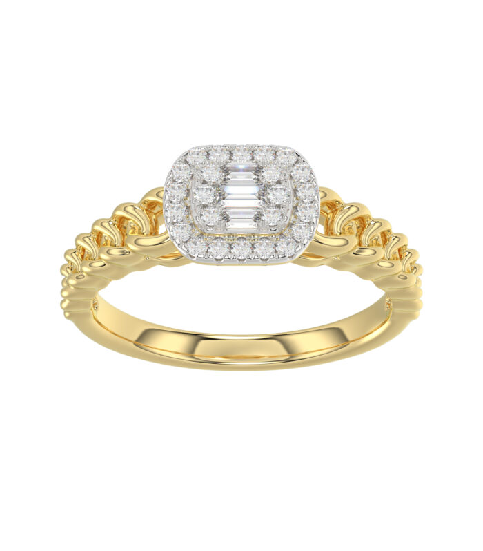 LADIES RING 0.20CT ROUND/BAGUETTE DIAMOND 10K YELLOW GOLD