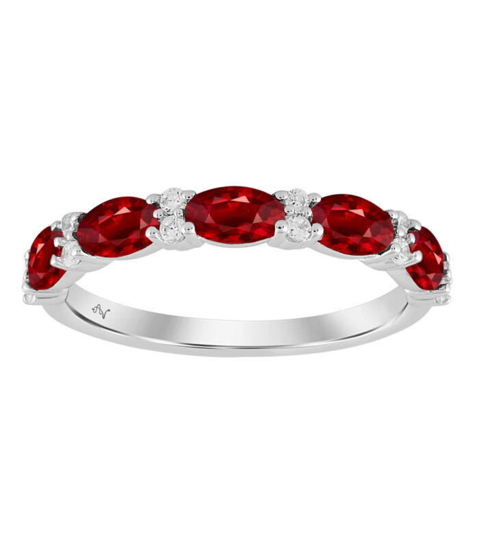LADIES BAND 1.25CT RUBY OVAL/ROUND DIAMOND 14K WHITE GOLD (CENTER STONE 1.10CT OVAL DIAMOND)