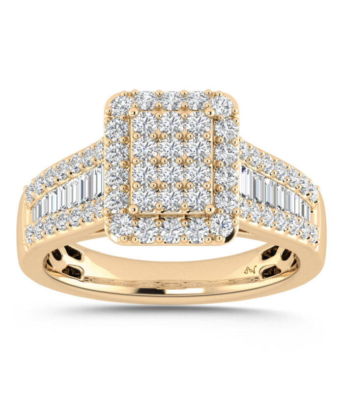 LADIES RING 1.00CT ROUND/BAGUETTE DIAMOND 10K YELLOW GOLD