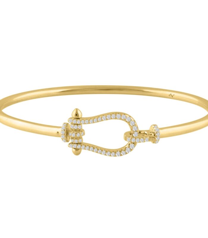 Elegant 14K Yellow Gold 0.40CT Round Diamond Fashion Bangle For Women