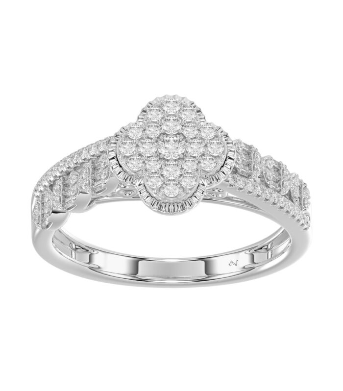 LADIES RING 0.33CT ROUND/BAGUETTE DIAMOND 10K WHITE GOLD