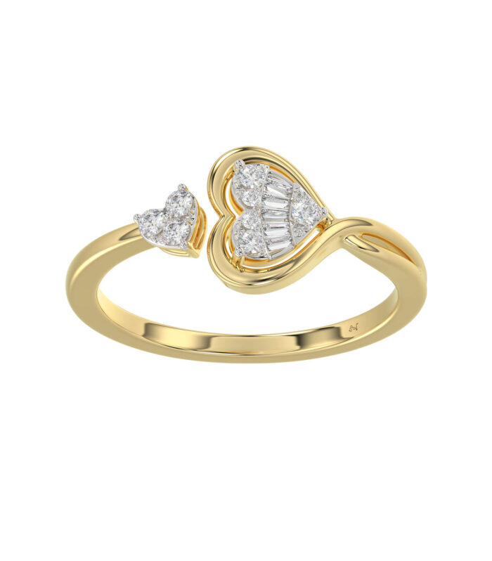 LADIES RING 0.15CT ROUND/BAGUETTE DIAMOND 10K YELLOW GOLD