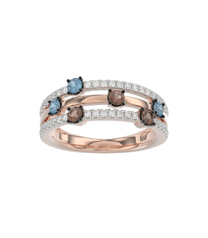 LADIES BAND 0.75CT ROUND/ROUND BLUE/DARK BROWN DIAMOND 14K ROSE GOLD