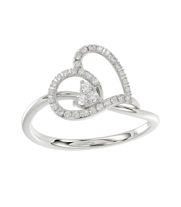 Elegant Ladies Heart Ring 0.15Ct Round Diamond Sterling Silver White Romantic Promise Jewelry For Women