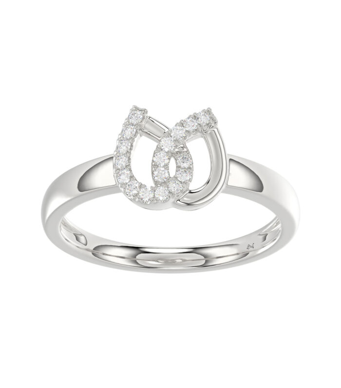Ladies Lucky Horseshoe Fashion Ring 0.10Ct Round Diamond Sterling Silver White – Double Horseshoe Fashion Jewelry