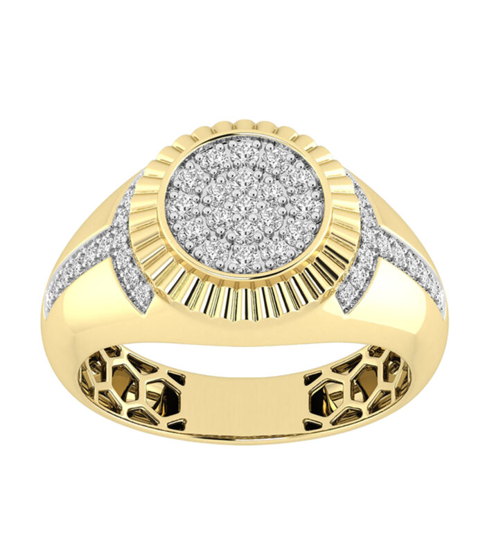 Men’S 10K Yellow Gold Diamond Ring – 0.50Ct Round Cluster Diamond, Stylish Men’S Wedding & Fashion Ring