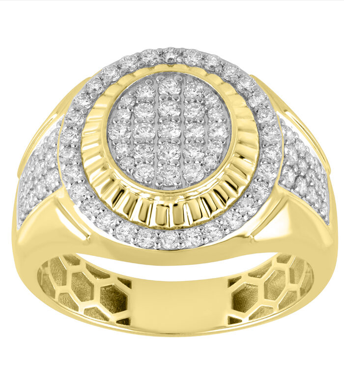 10K Yellow Gold  Men's Diamond Fashion Ring 1.00 CT Round Cut Diamond