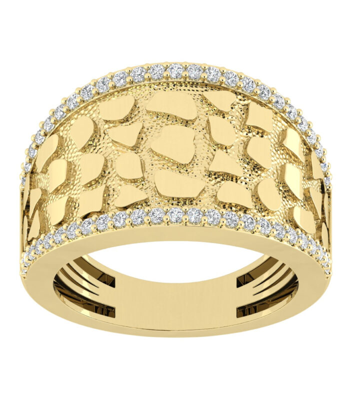 Men’S 10K Yellow Gold Diamond Nugget Ring 0.50Ct Round Diamond,Stylish Men’S Wedding & Fashion Ring