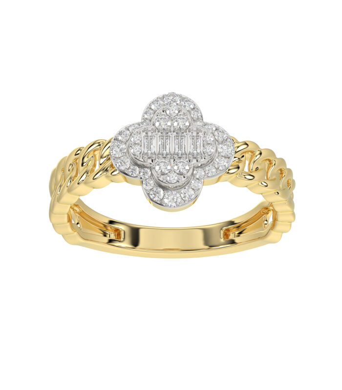 LADIES RING 0.25CT ROUND/BAGUETTE DIAMOND 10K YELLOW GOLD