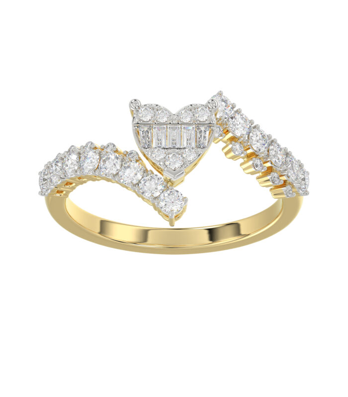 LADIES RING 0.65CT ROUND/BAGUETTE DIAMOND 14K YELLOW GOLD