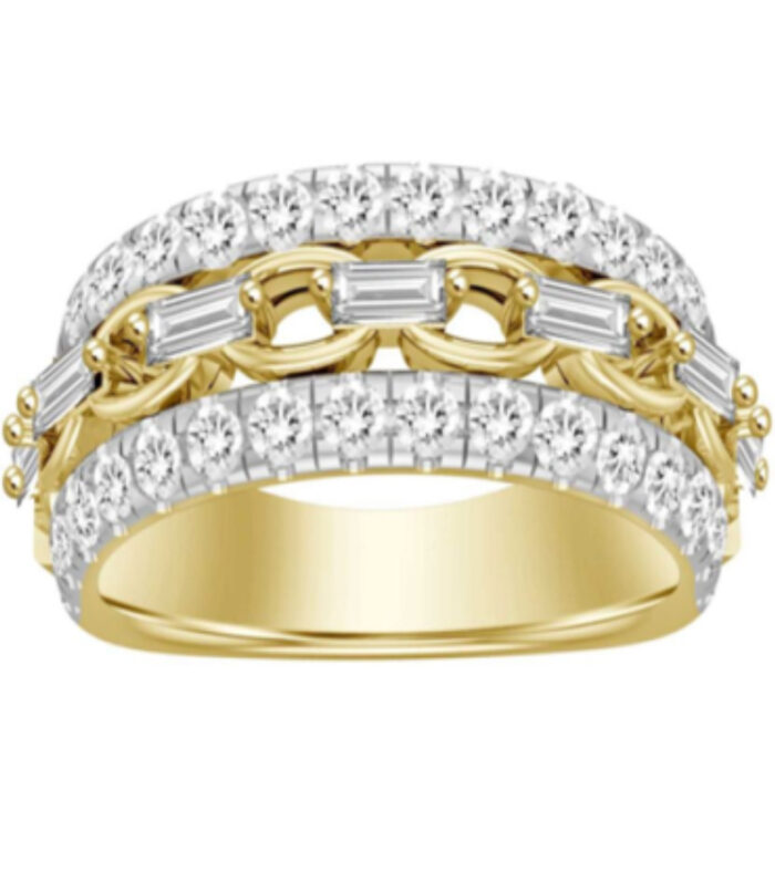 LADIES BAND 1.00CT ROUND/BAGUETTE DIAMOND 14K YELLOW GOLD