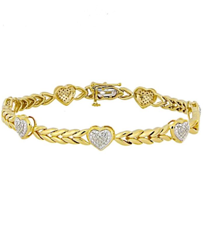 Sterling Silver Yellow 0.20CT Round Diamond Heart Bracelet Women’S Fashion Fine Jewelry Bracelet