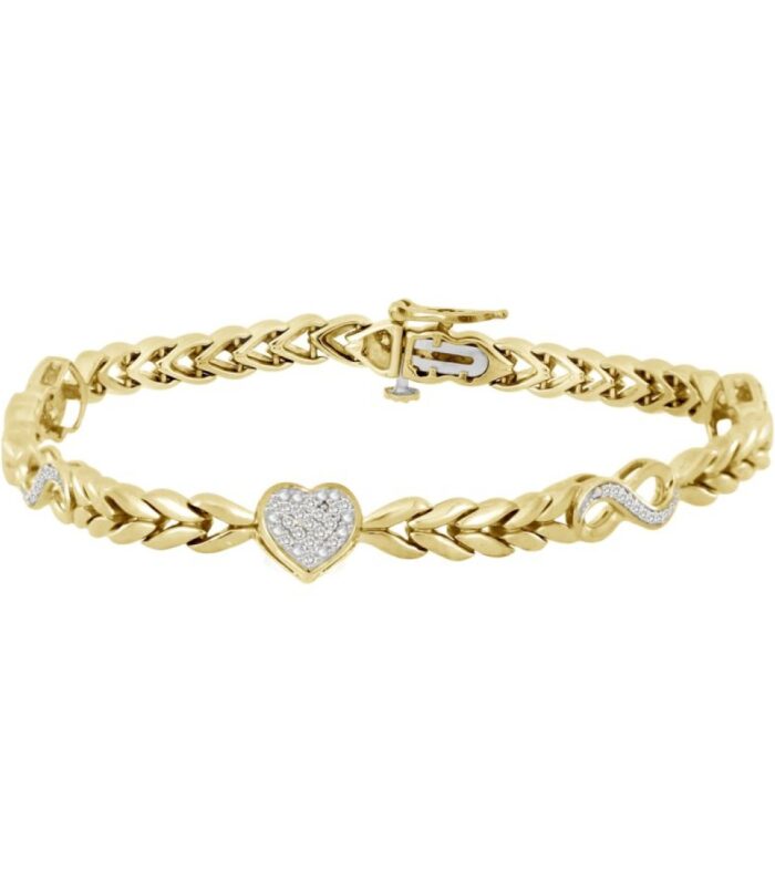 Elegant Sterling Silver Yellow 0.20CT Diamond Heart And Infinity Bracelet Ladies Fine Jewelry Bracelet