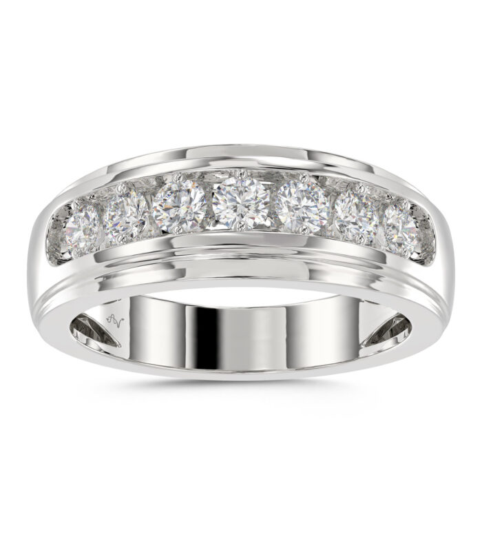 MEN'S BAND 1.00CT ROUND DIAMOND 10K WHITE GOLD