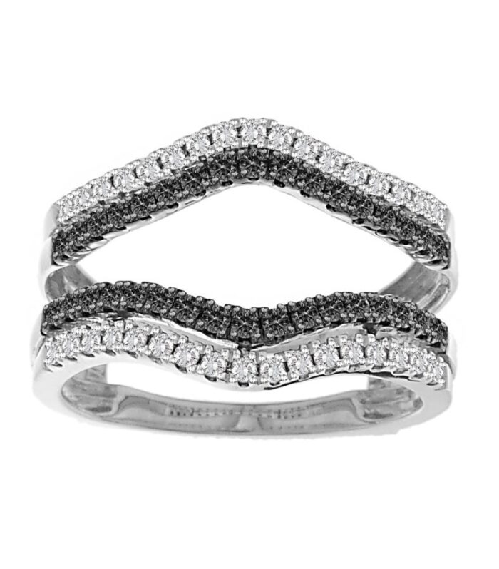 LADIES WRAP RING 0.50CT ROUND/BLACK DIAMOND 14K WHITE GOLD