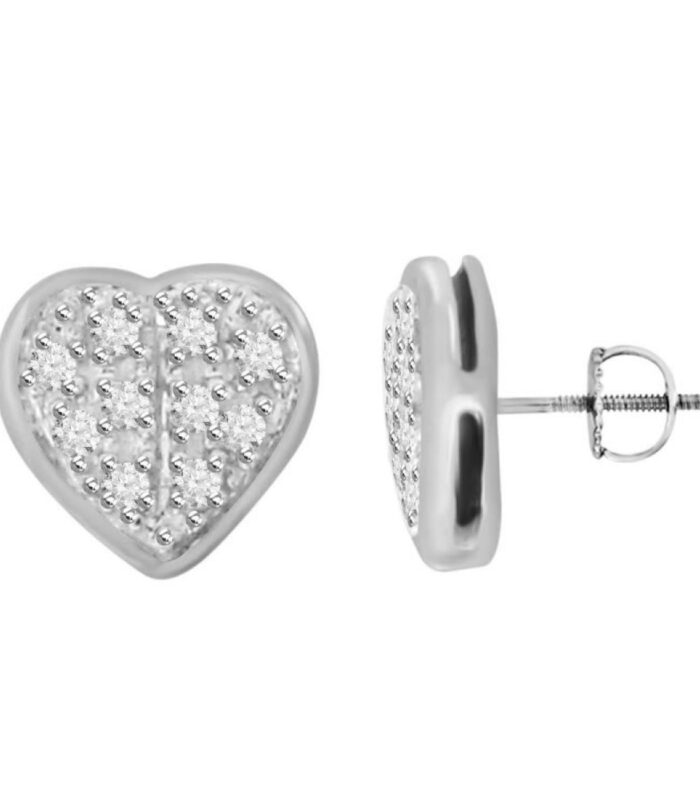 Sterling Silver White 0.05CT Round Diamond Yuva Heart Earrings Women’S Fine Jewelry Stud Earrings