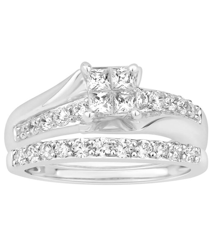 LADIES  BRIDAL SET 1.00CT ROUND/PRINCESS DIAMOND 14K WHITE GOLD