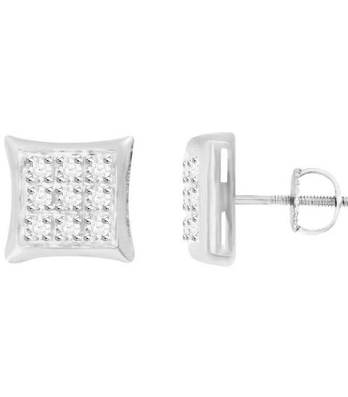 Sterling Silver White 0.05CT Round Diamond Yuva Square Cluster Earrings Women’S Fine Jewelry