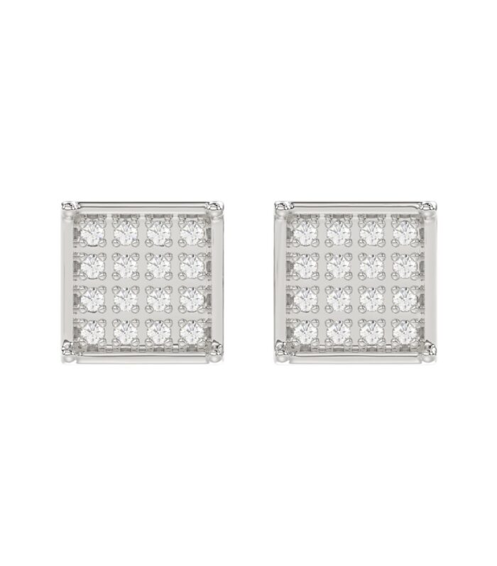 Sterling Silver White 0.10CT Round Diamond Yuva Square Cluster Earrings Women’S Fine Jewelry