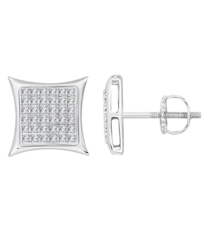 Sterling Silver White 0.25CT Round Diamond Kite Shape Yuva Earrings Women’S Fine Jewelry Studs