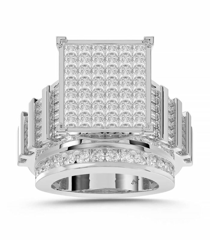 LADIES RING 4.00CT ROUND/PRINCESS/BAGUETTE DIAMOND 10K WHITE GOLD