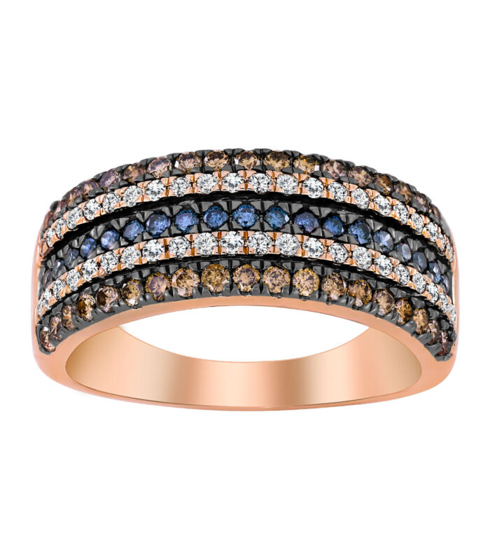 LADIES BAND 1.00CT ROUND/BLUE DIAMOND/DARK BROWN DIAMOND 14K ROSE GOLD