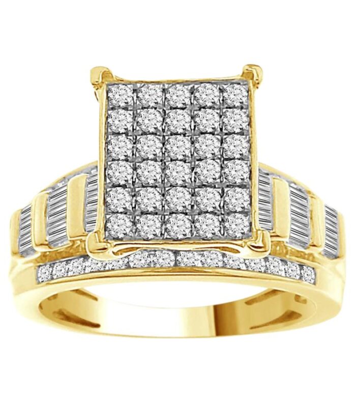 LADIES RING 1.00CT ROUND/BAGUETTE DIAMOND 10K YELLOW GOLD