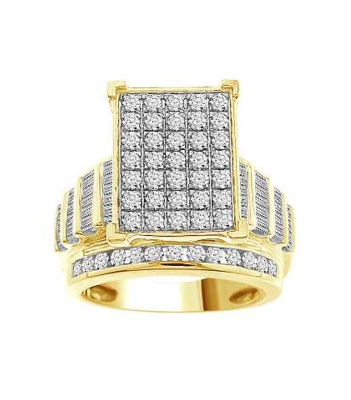 LADIES RING 2.00CT ROUND/BAGUETTE DIAMOND 10K YELLOW GOLD