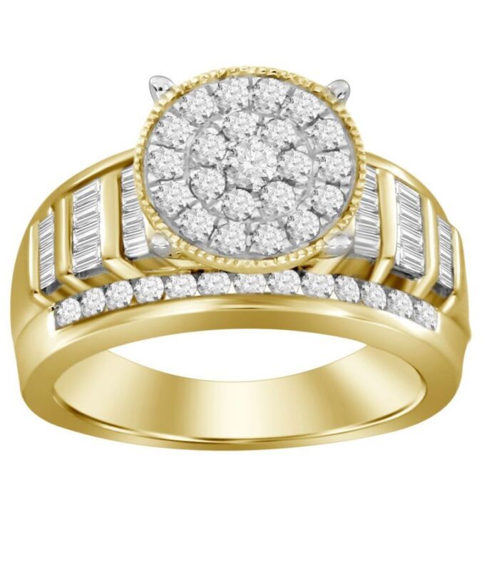 LADIES RING 1.00CT ROUND/BAGUETTE DIAMOND 10K YELLOW GOLD
