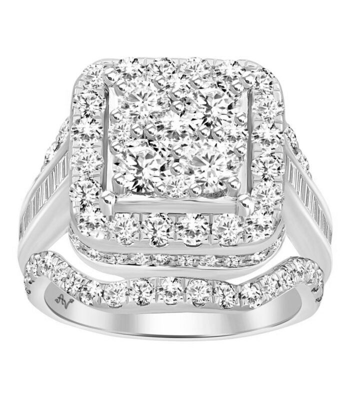 LADIES RING 3.00CT ROUND/BAGUETTE DIAMOND 10K WHITE GOLD