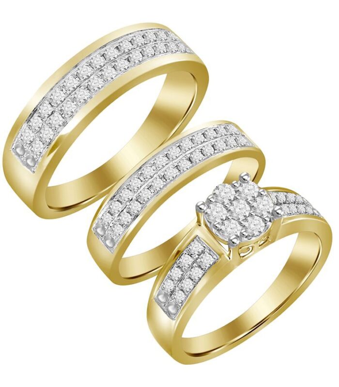 UNISEX TRIOS SET 1.00CT ROUND DIAMOND 10K YELLOW GOLD