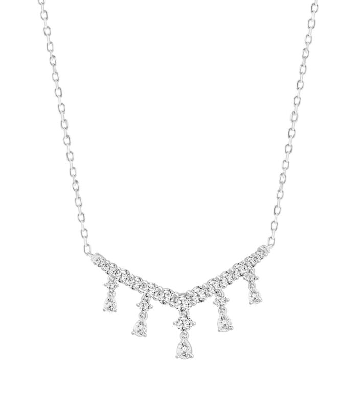 LADIES NECKLACE 3CT ROUND/PEAR DIAMOND 14K WHITE GOLD