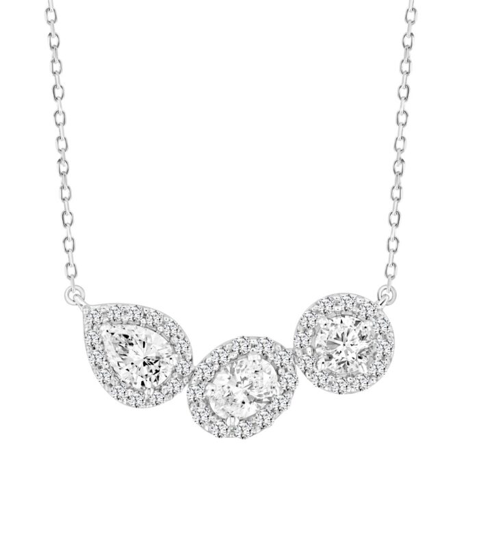 LADIES NECKLACE 2 1/2CT ROUND/PEAR/OVAL DIAMOND 14K WHITE GOLD (CENTER STONE ROUND/PEAR/OVAL DIAMOND 1/2CT 3/4CT 5/8CT )