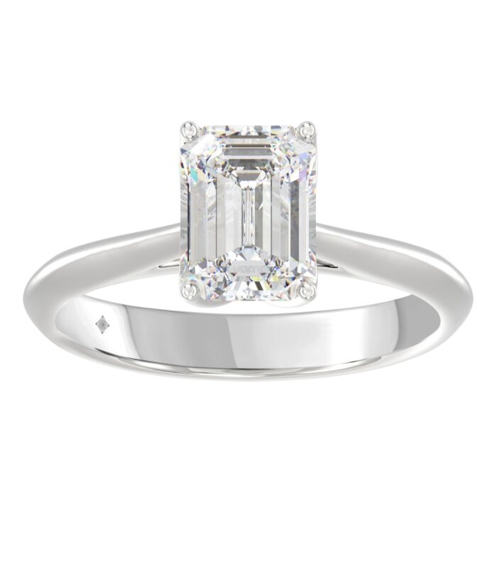 LADIES SOLITAIRE RING 2CT EMERALD DIAMOND 14K WHITE GOLD