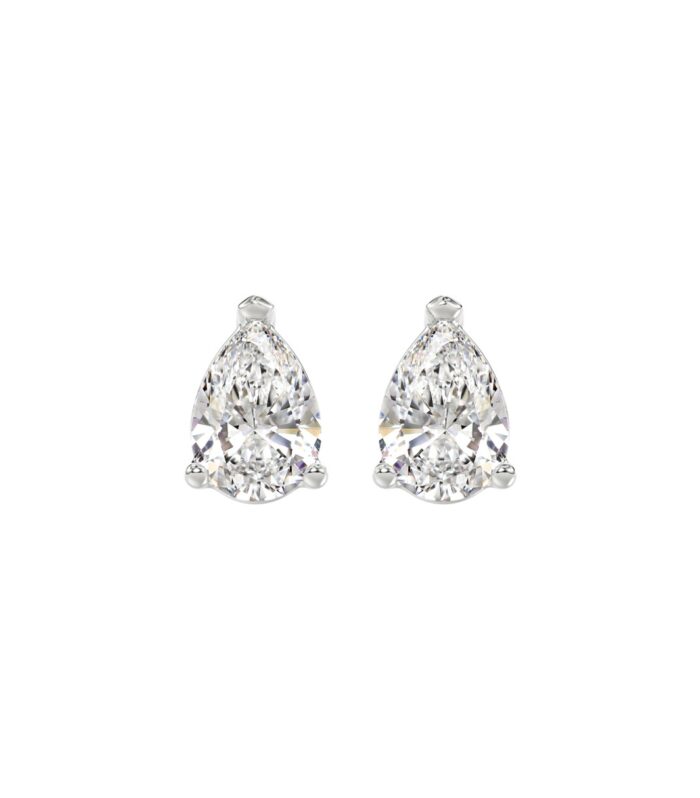 LADIES SOLITAIRE EARRINGS 2CT PEAR DIAMOND 14K WHITE GOLD