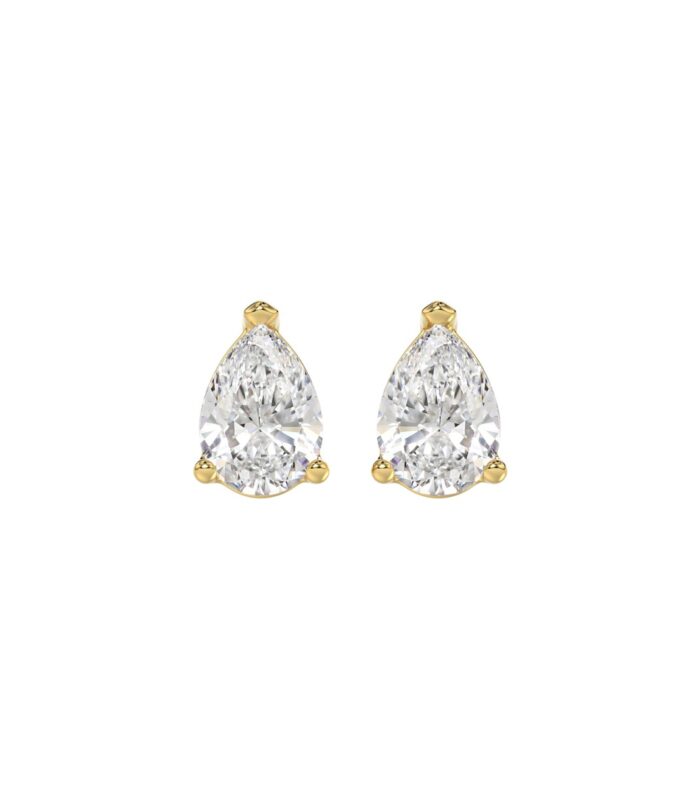 LADIES SOLITAIRE EARRINGS 1 1/2CT PEAR DIAMOND 14K YELLOW GOLD