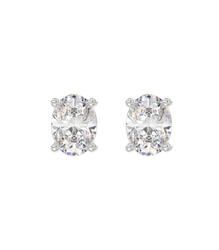 LADIES SOLITAIRE EARRINGS 3CT OVAL DIAMOND 14K WHITE GOLD (CENTER STONE OVAL DIAMOND 1 1/2CT )