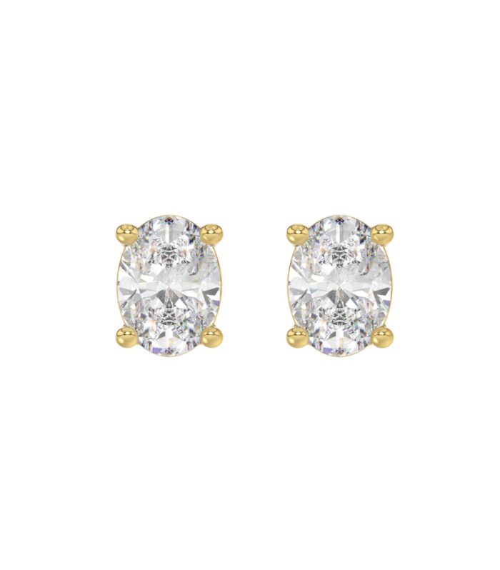 LADIES SOLITAIRE EARRINGS 3CT OVAL DIAMOND 14K YELLOW GOLD (CENTER STONE OVAL DIAMOND 1 1/2CT )