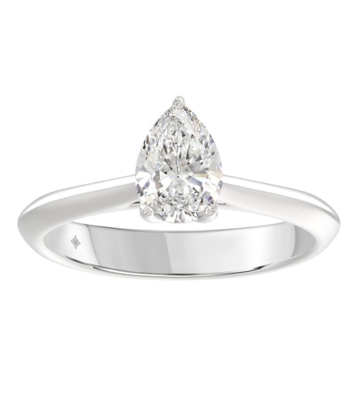 LADIES SOLITAIRE RING 1CT PEAR DIAMOND 14K WHITE GOLD