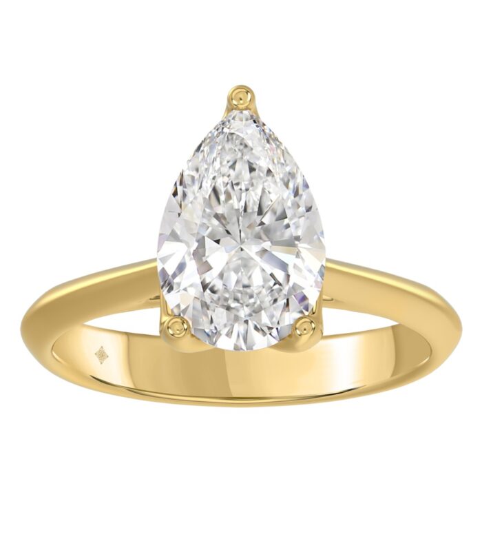 LADIES SOLITAIRE RING 3CT PEAR DIAMOND 14K YELLOW GOLD
