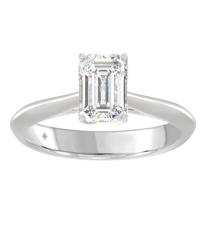 LADIES SOLITAIRE RING 1 1/2CT EMERALD DIAMOND 14K WHITE GOLD