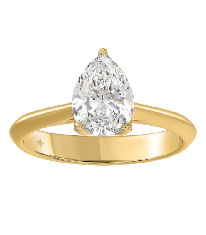 LADIES SOLITAIRE RING 2CT PEAR DIAMOND 14K YELLOW GOLD