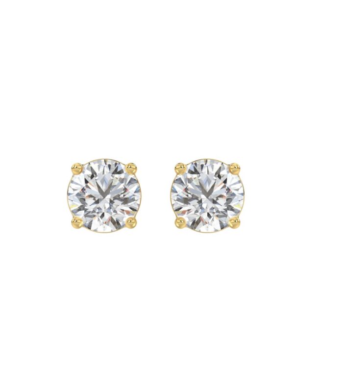 LADIES SOLITAIRE EARRINGS 2CT ROUND DIAMOND 14K YELLOW GOLD
